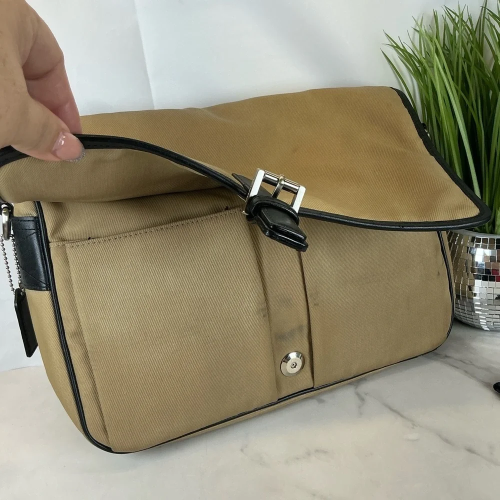 Coach Unisex Mercer‎ Y2K Twill Tan Black Messenger Shoulder Nylon Crossbody Bag